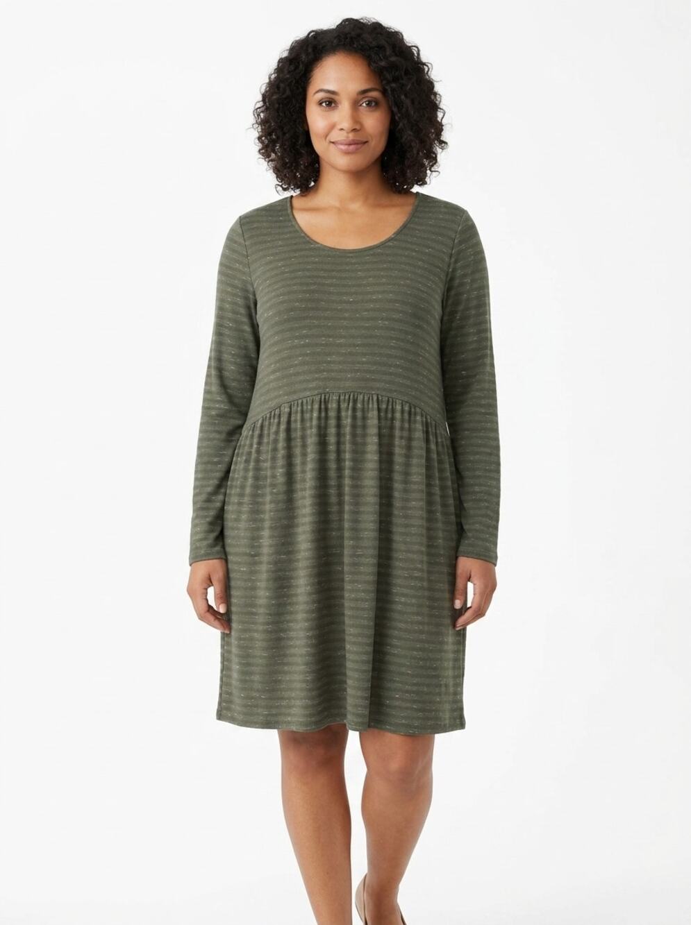 NWT Pure Jill Green Striped Knit Long Sleeve Dress Women Size L